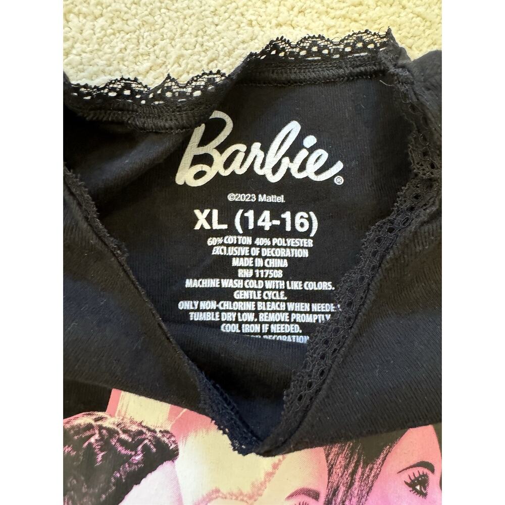 Barbie Baby Tee Black Graphic Print Crew Neck Short Sleeve T-Shirt - Picture 3 of 4
